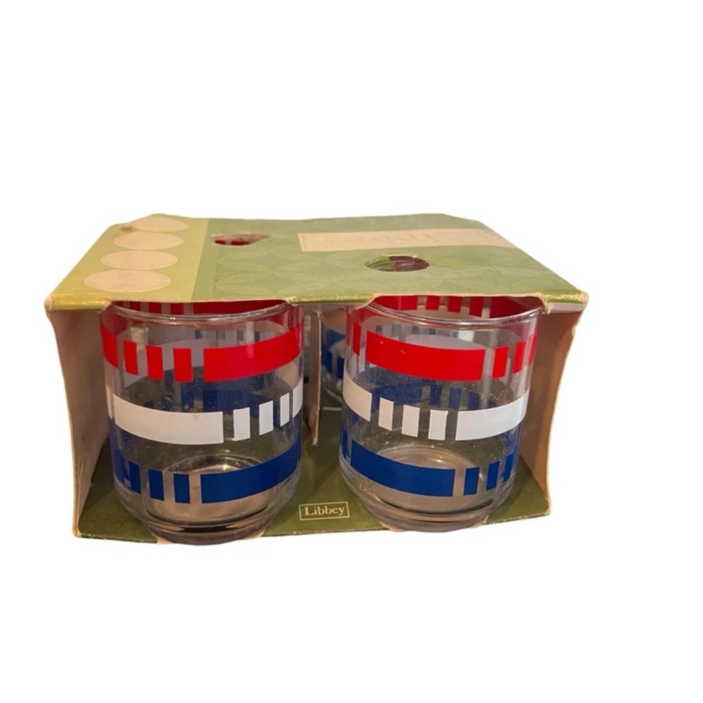 Vintage Libbey Colorful Striped Juice Glasses